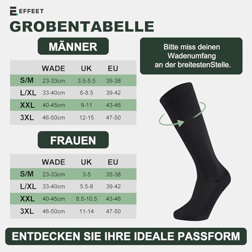 Effeet Kompressionsstrümpfe Damen und Herren 2 Paar, Gepolsterte Kompressionssocken Stützstrümpfe für Sport, Flug, Reise, Schwangerschaft, Langes Stehen, Arbeit – 35-50