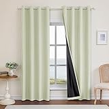 Ystyle 100% Blickdichte Vorhänge mit Ösen Gardinen Leinenoptik 2 Stück, 140x245cm, Verdunkelungsvorhang Leinen Thermovorhang Hitzeschutz, für Schlafzimmer Wohnzimmer, Modern, Leuchtgrün