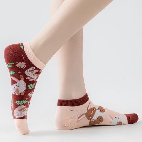 Image of 2 Pairs Funny Cartoon Animal Print Cotton Ankle Socks for Women Teens