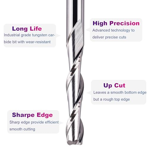 SpeTool 5PCS 1/8 Inch Shank Upcut Spiral Router Bit Set with 1/8" Cutting Diameter, 3/4 Inch Cutting Length 1-1/2 Inch OVL, Solid Carbide CNC Wood Router Bits