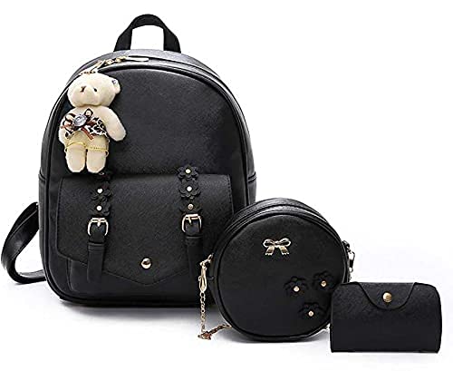 ZSmart Stylish Small backpack and sling bag set for ladies, school or college girls combo of 3 ( Black, 5L)