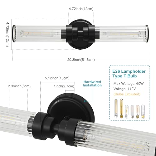 Image of Bathroom Light Fixtures, Black Wall Sconce in Threaded Glass Indoor Vanity Lights, Modern Bathroom Vanity Light Up and Down Sconces Wall Lighting for Bathroom, Living Room - Bulb Not Included