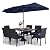 Patio Outdoor Table and Chairs Set with Umbrella Navy, Patio Dining Sets for 6, 7 Pieces Patio Table Set Clearance for Backyard Deck Porch Outside, Metal Table with Hole & Cushioned Rattan Chairs