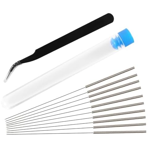 Aokin 12 Pcs 3D Printer Nozzle Cleaning Kit - 10 Pcs 0.4mm Needles Cleaner and 1 Pcs Tweezers Cleaner, Stainless Steel Nozzle Cleaning Tool Kit Cover