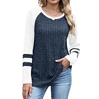 JomeDesign Womens Sweaters Dressy Casual Fall Fashion 2025 Crewneck Casual Tunic Tops Color Block Navy White L