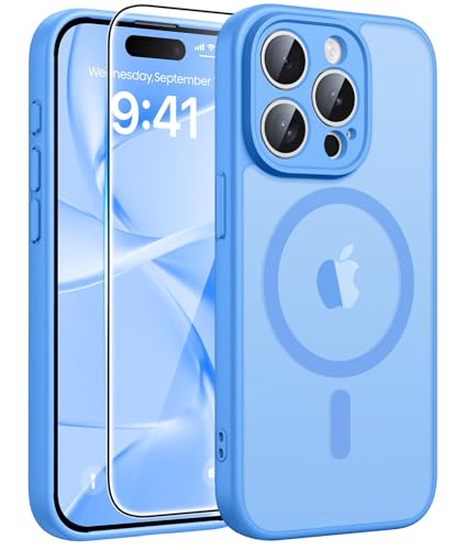 Image of FNTCASE for iPhone 15 Pro Max Case: [Compatible with Magsafe] Translucent Matte Cases with [Full Camera Protection] [Screen Protector] Military Grade Shockproof Protective Phone Cover - Ice Blue