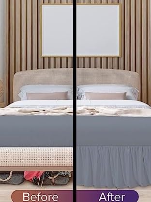 British Home Bedding - Luxury Valance Fitted Sheets - Plain Percale Quality Bed Sheet (Grey, Super King), Gray - Image 3
