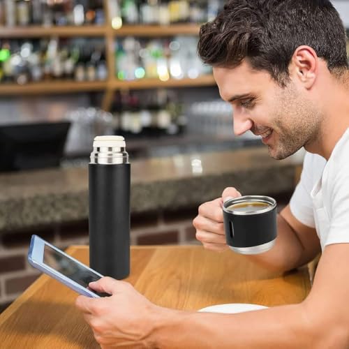 Image of Xanthos-500 ml Stainless Steel Vacuum Insulated Flask with Cup & Handle, Double Wall Hot & Cold Water Bottle, Thermos for Tea Coffee, Travel Bottle for Office, Home & Outdoor (Black)
