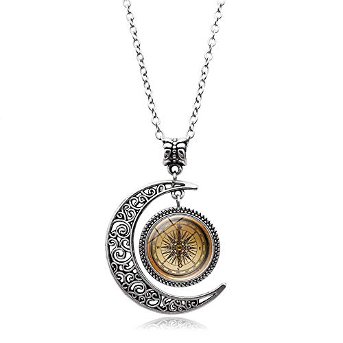 HLGQ Belle Boussole Pendentif en métal, Vintage Mens Femmes Pendentif avec Corde en Cuir, Collier de Mode Boussole, Boussole de Poche, Boussole Cadeau Cover