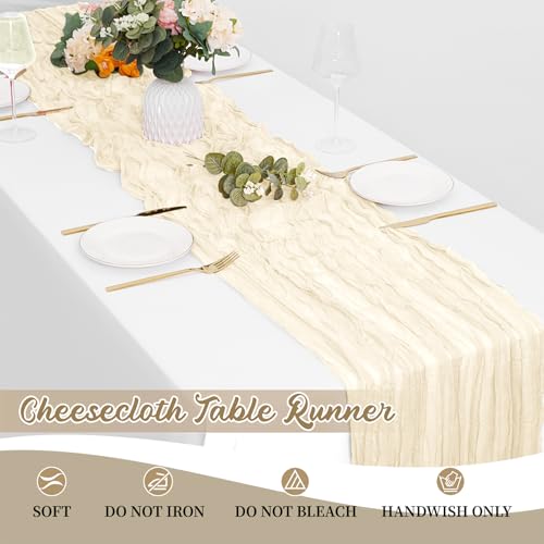 8 Pack Ivory Cheesecloth Table Runners 20x120 Inch Gauze Table Runner 10FT Easter Cheese Cloth Table Runner Rustic Sheer Runner for Wedding Baby Shower Birthday Party Table Decor by Yorcari - Used condition - Image 6