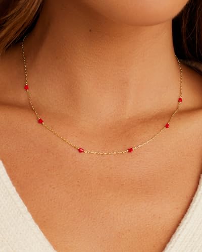 gorjana - Amour Necklace Red 15-17" - 18k Gold Plated Brass - Dainty Red Enamel Hearts - Adjustable Length - Durable and Long-Lasting3