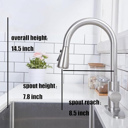 VCCUCINE Kitchen Faucet with Pull Down Sprayer, Brushed Nickel Faucet for Kitchen Sink, Small High Arc RV Stainless Steel Single Handle Pull Out Kitchen Sink Faucet