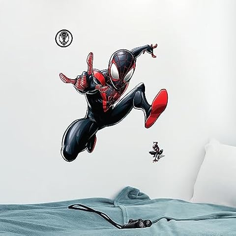 Wall Palz Marvel Miles Morales Wall Decal - Marvel Wall Decals with 3D Augmented Reality Interaction - 21" Spider-Man Miles Morales Bedroom Wall Decor Cover