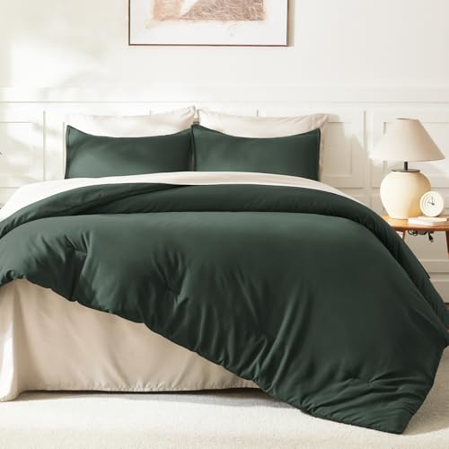 Image of Litanika Forest Green Comforter King Size, 3 Pieces Lightweight Solid Bedding Comforter Set, All Season Fluffy Bed Set (104x90In Comforter & 2 Pillowcases)