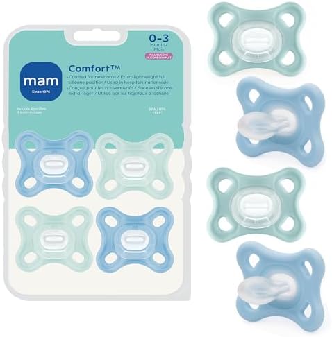MAM Comfort Baby Pacifier 0-3 Mths Lightweight One-Piece Silicone 4 Pack