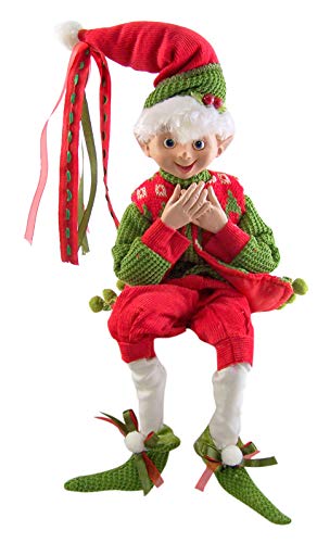 Elves Christmas Decorations - Red And Green Holly Posable Elf Set, 16 Inch #TOP3