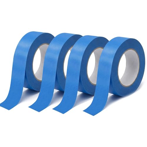Qcdou Blue Masking Tape 4 Rolls Painters Tape Masking Tape for Painting Waterproof Low Tack Paper Tape Wide Decorators Tape for DIY Crafts and Indoor Painting(24mm x 50m)