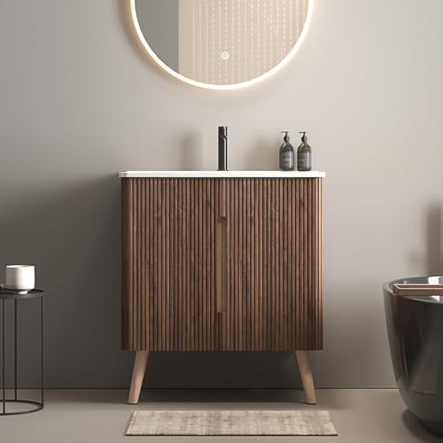 BLUHOUZZ 30" Bathroom Vanity with White Sink, Black Walnut