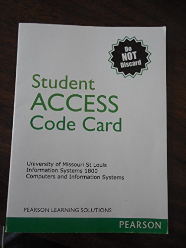 Student Access Code Card for University of Missouri St. Louis, Information Systems 1800, Computers and Information Systems