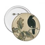 Dead Trees Starling Figure Chinese Painting Round Pins Badge Button Clothing Decoration 5pcs Gift