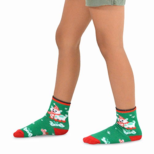 Teehee Christmas Holiday Novelty Little Kids Toddler Crew Socks 4-Pair Pack (3-5 Years, Dog Cat Stripe) #TOP2