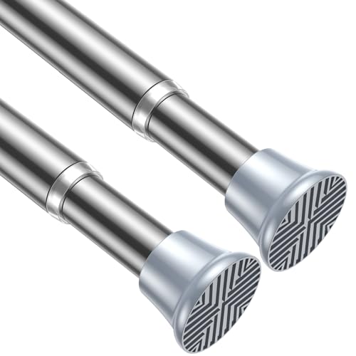 Image of AIZESI Silver Tension Rods, 24-46 Inch, 2 Pack, Stainless Steel, Tension Mounted, Window Treatment