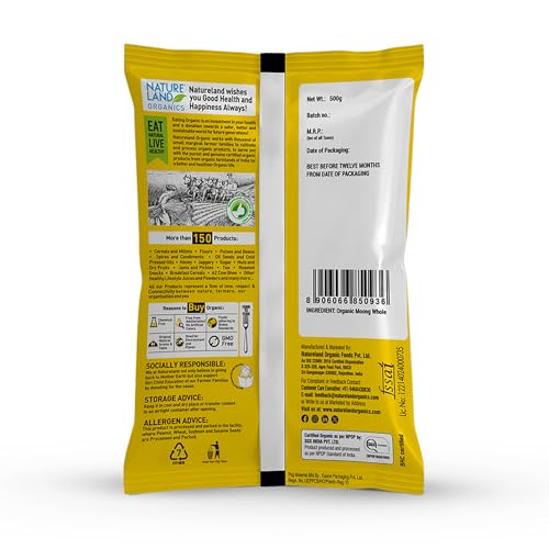 Image of Natureland Organics Moong Dal Yellow /Split Washed 500 Gm - Organic Healthy Pulses