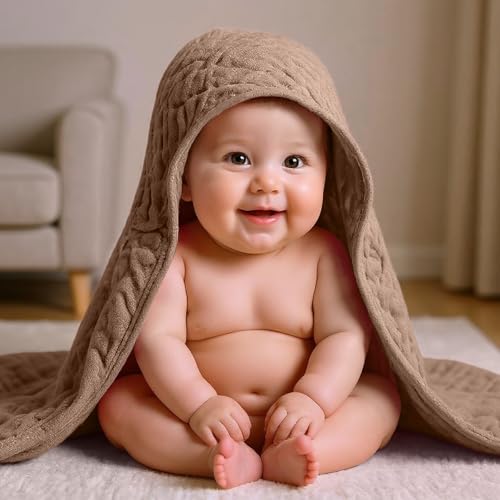 Image of VitalCozy 12 Pcs Baby Muslin Hooded Bath Towels and Washcloths, Muslin Hooded Baby Towels Absorbent Blankets for Gift Newborn Infant Shower (Neutral Colors)