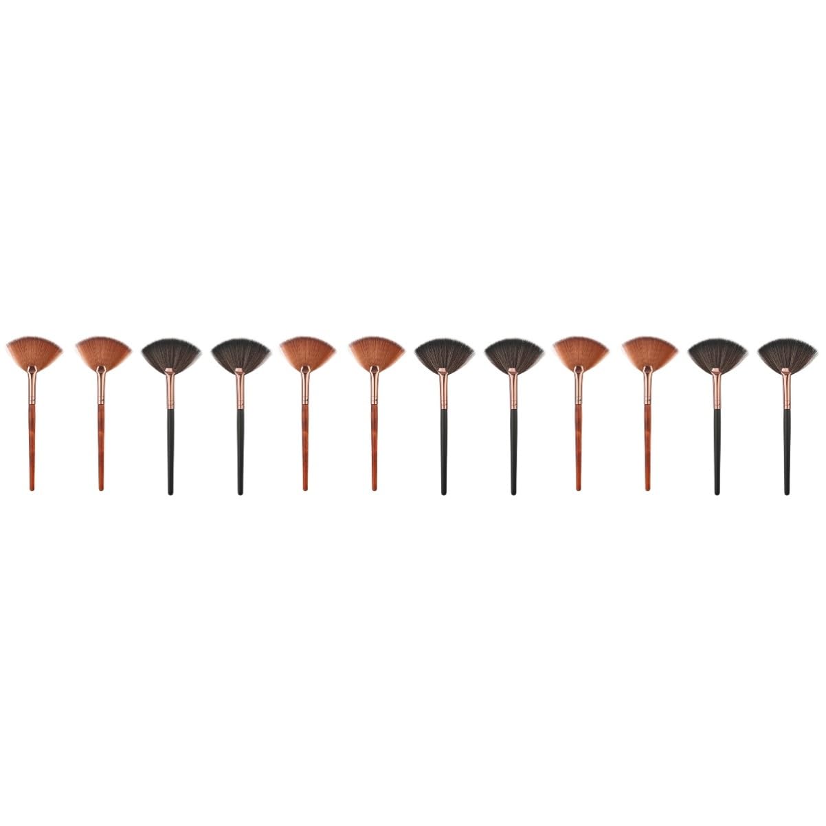12pcs Fan Shaped Makeup Brush Long Handle Powder Brush Professional for Daily Use
