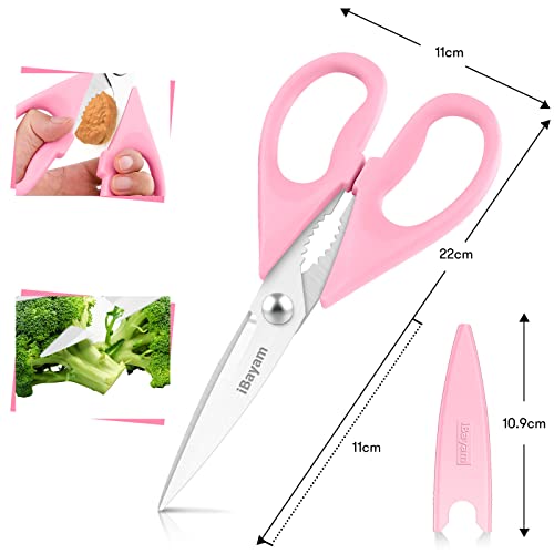 Gifts for Women, Mom, Wife, Girlfriend, Sister, Her - Happy Birthday, Halloween, Christmas Day, Mothers Day Gifts, iBayam Kitchen Scissors Heavy Duty Meat Poultry Shears Dishwasher Safe, Pink Stuff