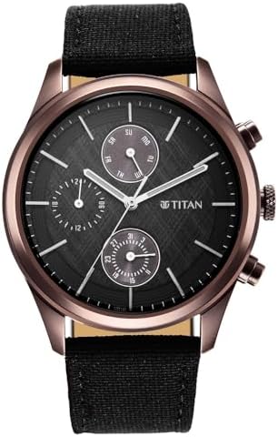 Titan Neo Splash Quartz Multifunction Black Dial Black Leather Strap Watch for Men - NT1805QP01