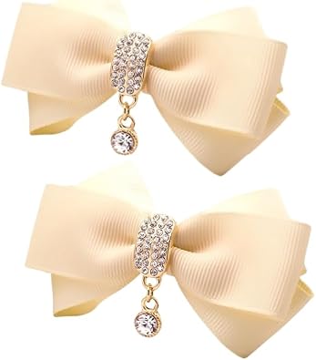 Rhinestone Crystal Dangle Center Ribbon Assorted Color Bow Shoe Clips Pair Removable Shoe Buckle