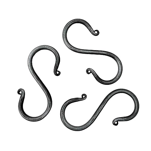 Living Ideas S Hook Set of 3 Pcs Wrought Iron Handmade S Hooks - Heavy Duty 3.50 Inches for Hanging Plants, Pots, Coffee Mugs, Curtains and Kitchen Utensils