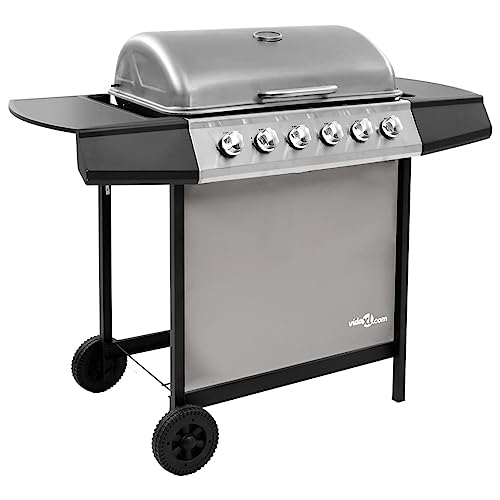 Hogar y jardín, parrilla de barbacoa de gas para muebles con 6 quemadores, negro y plateado (solo FR/BE/IT/UK/NL)