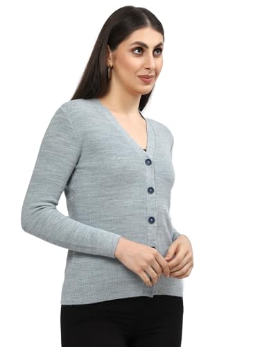 Image of Kalt Women Full Sleeves V-Neck Design Acrylic Cardigan Sweater