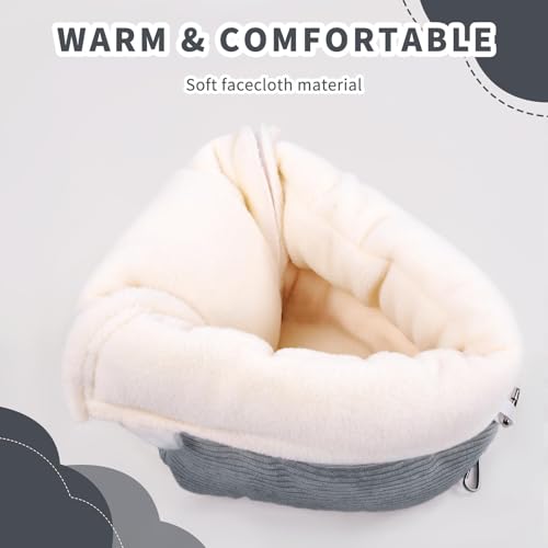 Image of Small Winter Warm Bird Bed for Cage with Soft Plush Hanging Hammock & Hut Tent, Hideaway Sleeping Nest for Budgies, Cockatiels, Small Animals, and Guinea Pig Hideouts (Grey, S)