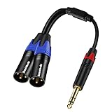 smithok 6.35mm (1/4inch) TRS Male Plug to 2 Dual XLR Male Microphone Stereo Unbalanced Audio Converter Adapter Y Splitte Cable Cord -12 inch/0.3M