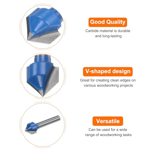 QUARKZMAN 1 Stück Fräser 0,5\ Durchmesser 1/4\ Schaft 90 Grad V-Typ Hartmetall für Holzbearbeitung Schreinerei Gravur Kantenschneider Werkzeuge