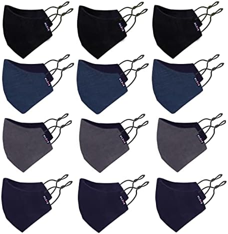 Bildos Unisex Dark Colored Cotton Mask With Adjustable Earloop - Pack of 12