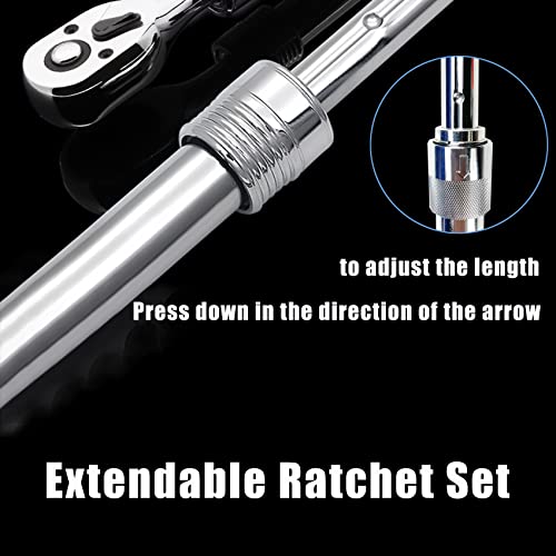 Tr Toolrock 3 Piece Extendable Ratchet Set, 1/4”, 3/8”, 1/2” Drive, 72-Tooth Ratchet Wrench, Quick-Release Drive Socket Wrench, Heavy Duty Cr-V Ratchet Set With Case #TOP5