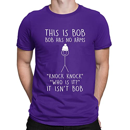 Flip Mens This Is Bob No Arms Knock Knock Stickman Joke Funny T-Shirt Purple (Xl)