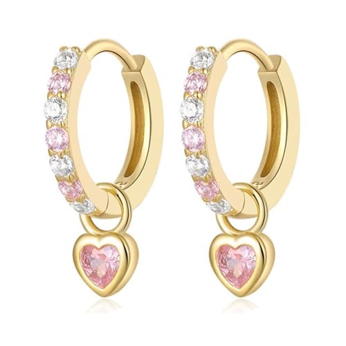 XFSRG Créoles En Argent 925 Pour Femmes Et Filles Comme Boucles D Oreilles Huggies Avec Pendentif Coeur En Or Et Argent Hypoallergéniques Pour Enfants Et Adultes (Or)