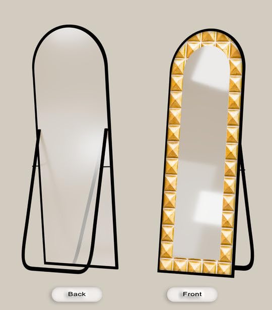 Specchio da pavimento a mosaico a forma di piramide dorata, lunghezza completa, 50,8 x 160 cm (larghezza x altezza), con cornice nera e cornice nera