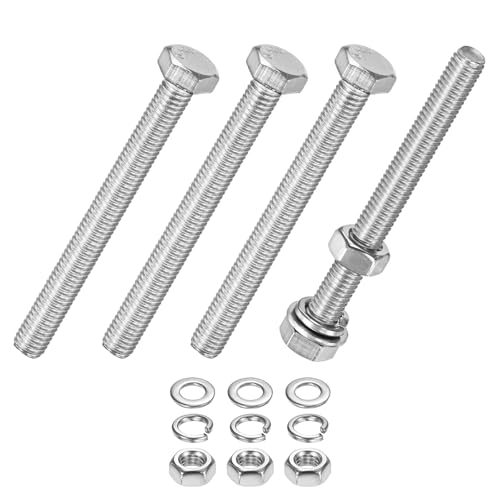 M METERXITY 4-Pack Hex Head Screw Bolt with Nuts Flat &amp; Lock Washers M5x50mm Stainless Steel Bolts and Nuts Kit Fully Threaded Metric Bolt Assortment for Equipment/Machinery