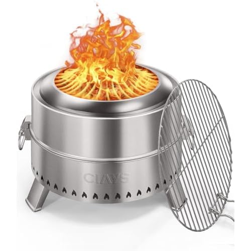 CIAYS Smokeless Firepit, 19 Inch Fire Pit for Camping with Patented Technology, Portable Fire Pit for Outside with Steel Grill Rack, Fire Poker, and Bag, Easy Setup and Storage, Wood Burning