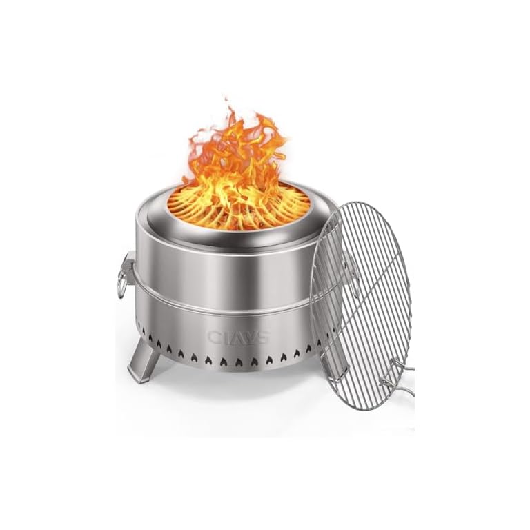 ciays smokeless firepit, 19 inch fire pit for camping with patented technology, portable fire pit for outside with steel grill rack, fire poker, and bag, easy setup and storage, wood burning