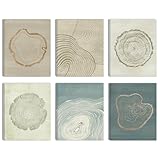Anyzal Framed Canvas Tree Ring Wall Art, Abstract Gray Artwork, 6 Panels Neutral Tree Rings Natural Prints for Office Bedroom Study Living Room Home Decor (8' x 10')