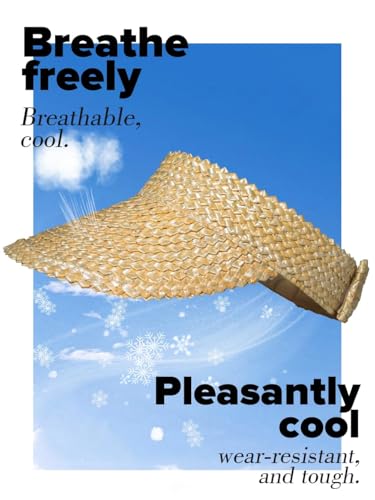 Sun Hat for Women, Sun Visors/ Beach Straw Hats, Handmade, Ivory - Image 4