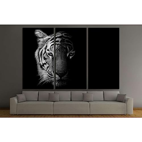 Toile tigre noir et blanc pour salon moderne grand tableau triptyque décoratif salon ZELLART