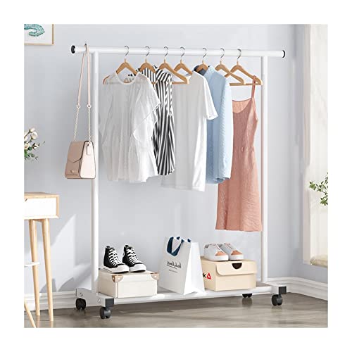 Kleiderständer Kleiderstange Garderobenständer mit Rollen Rollgarderobe Garderobenwagen Kleiderwagen stabil aus Metall (Color : White, Size : 120X40X145cm) Cover